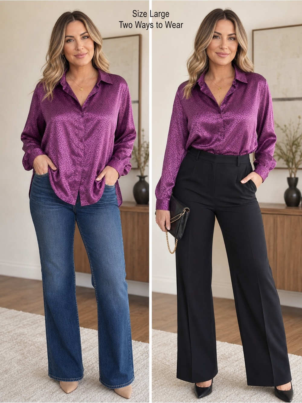 First Love Purple Satin Button Down Shirt